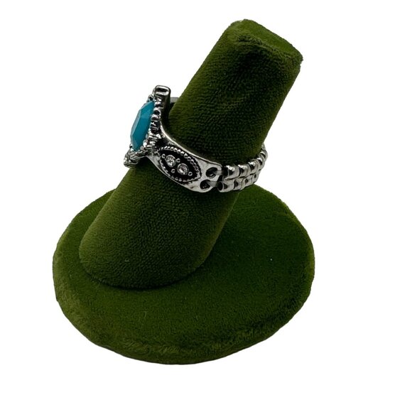 Silver Ring With Blue Gemstone Intricate Design Boho Chic Jewelry Adjustable - Picture 3 of 5